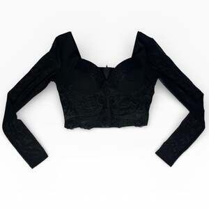 Windsor Black Lace Long Sleeve Corset Crop Top Women’s Size M